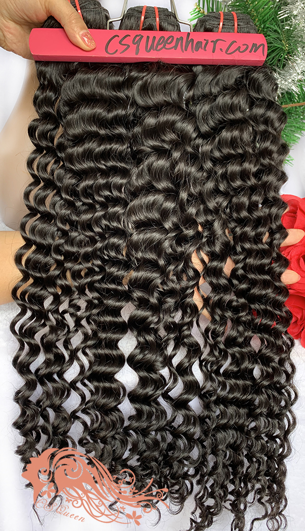 Csqueen Mink hair Italian Wave 3 Bundles with 13 * 4 Transparent lace Frontal Unprocessed hair - Click Image to Close